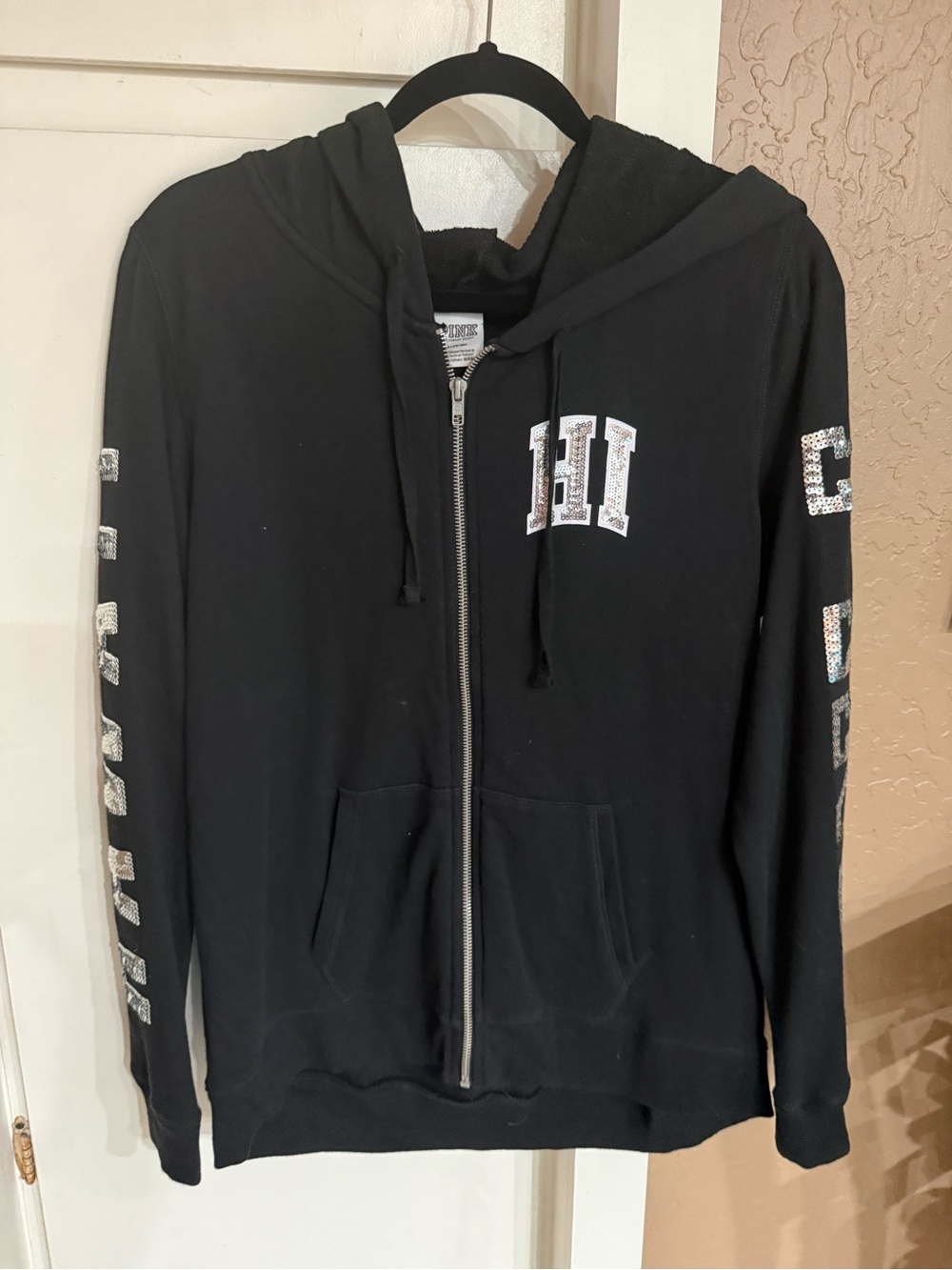PINK Victoria's Secret Black Sequin-Embellished HAWAII Zip Hoodie
